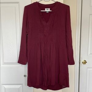 Burgundy Long Sleeve Tunic Dress
